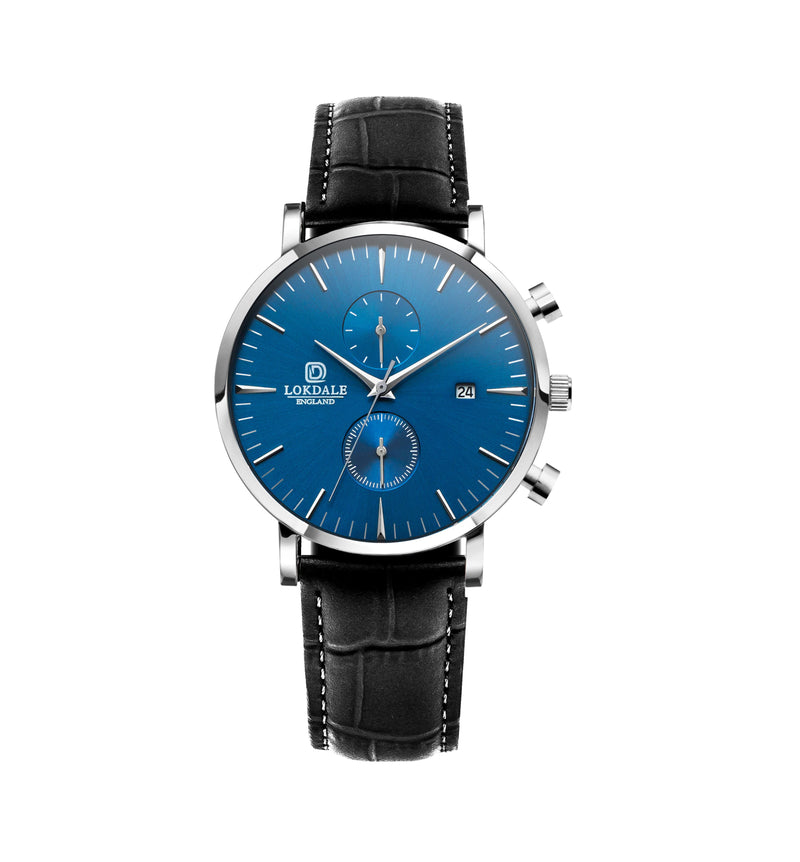 Nuthatch Chronotica - Silver Bleu Watches LOKDALE LTD Black Leather 