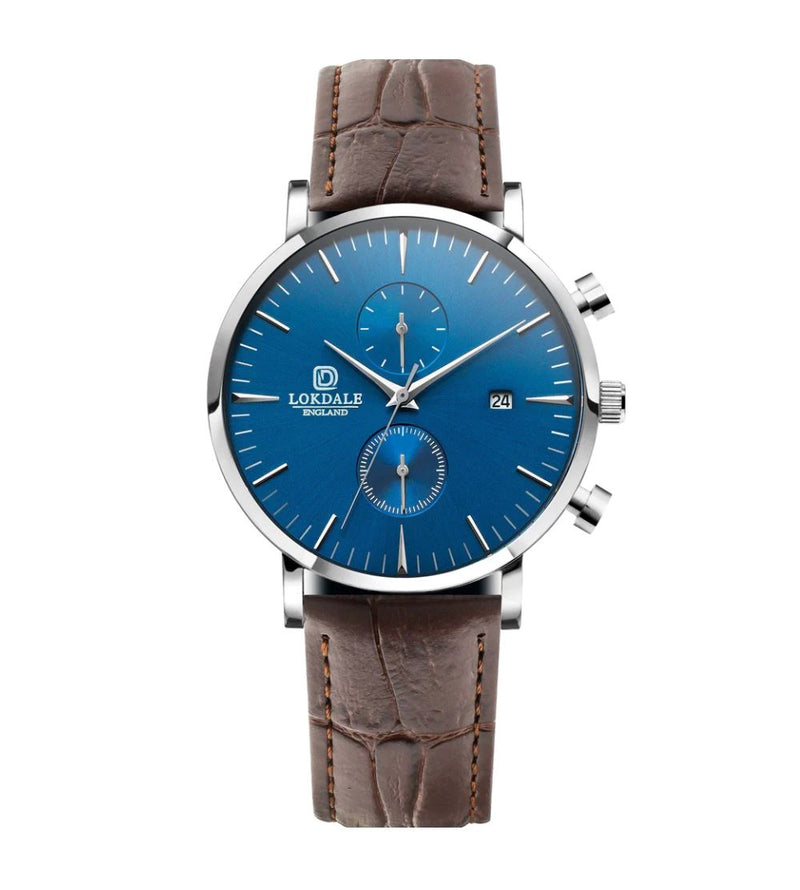 Nuthatch Chronotica - Silver Bleu Watches LOKDALE LTD Brown Leather 
