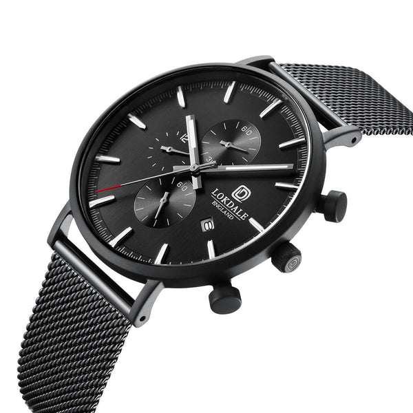 Men's Matt Black Chronograph 316L Stainless Steel Watch - Goshawk DARK SKIES LOKDALE LTD 