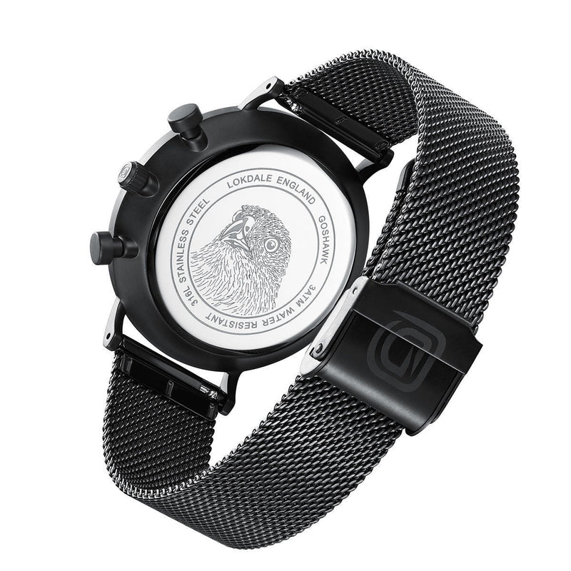 Men's Matt Black Chronograph 316L Stainless Steel Watch - Goshawk DARK SKIES LOKDALE LTD 